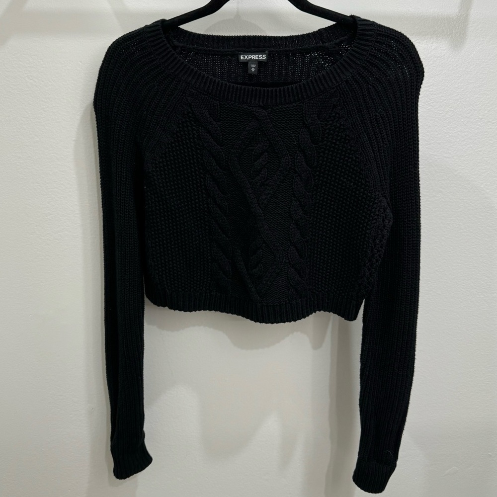 Express cropped knit sweater black